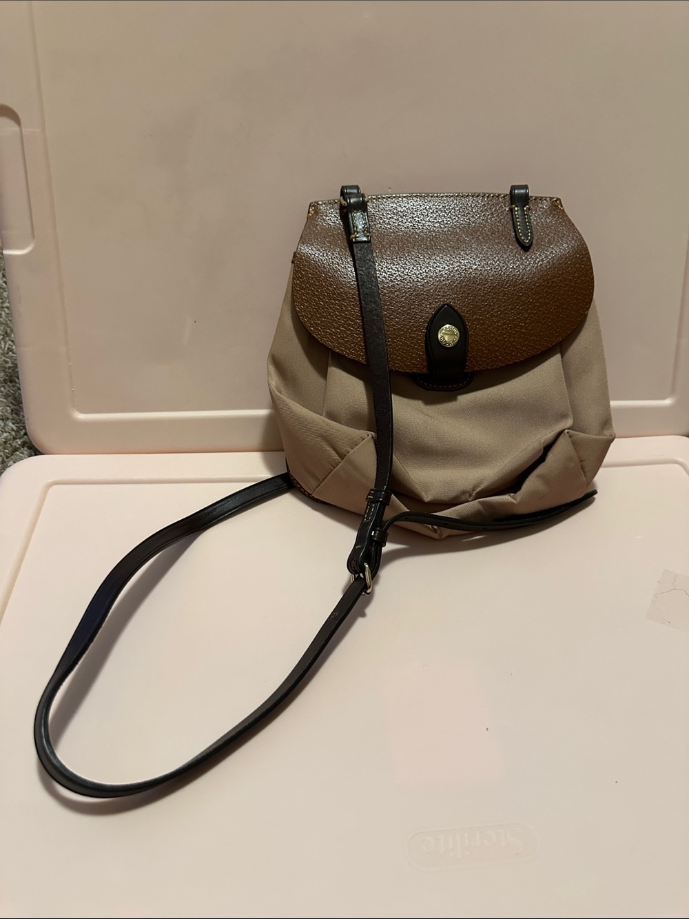 Dooney & Bourke Brown and Beige Crossbody Backpack